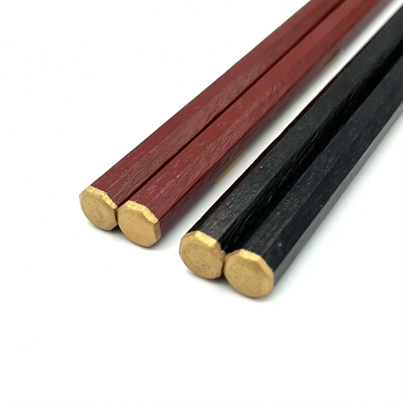 【送料無料】食洗機対応　越前漆器　八角金帯黒・赤　夫婦箸セット【桐箱入】 2枚目
