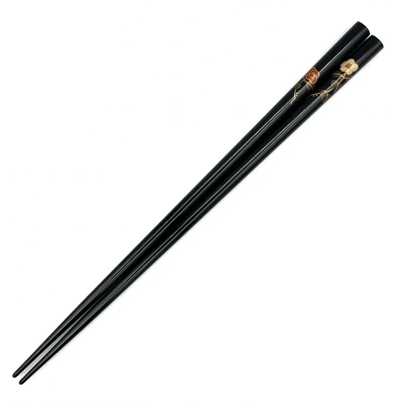 輪島塗　蒔絵箸　椿（黒） 3枚目