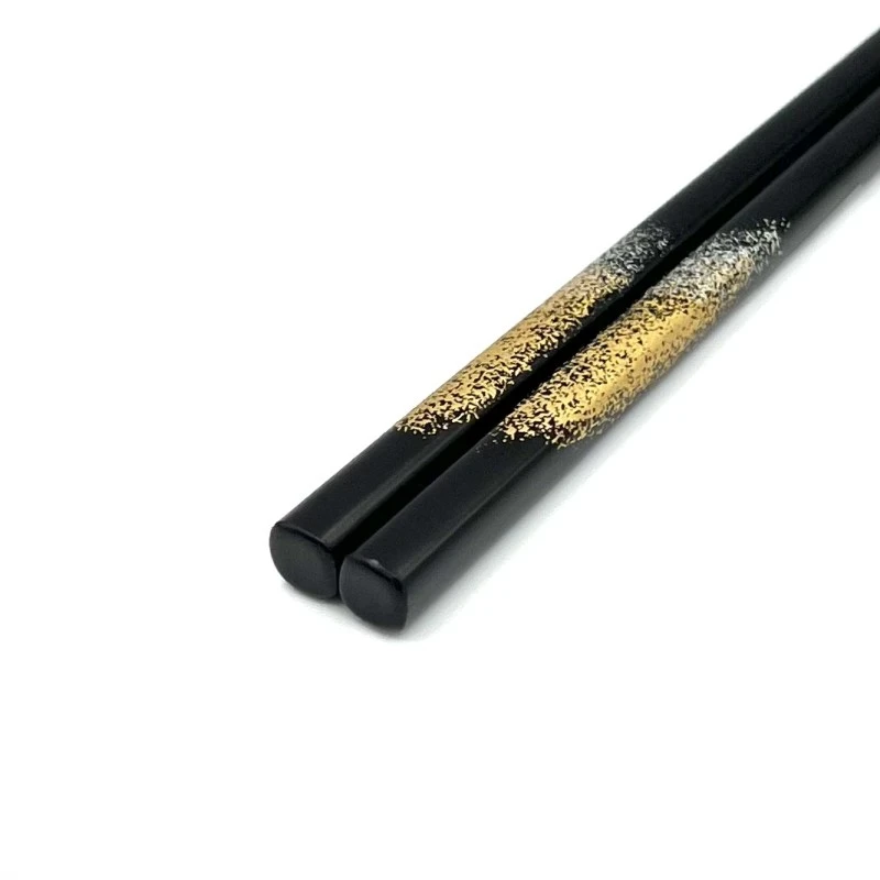 川連塗箸　極細　金銀柄付き　黒(大) 2枚目