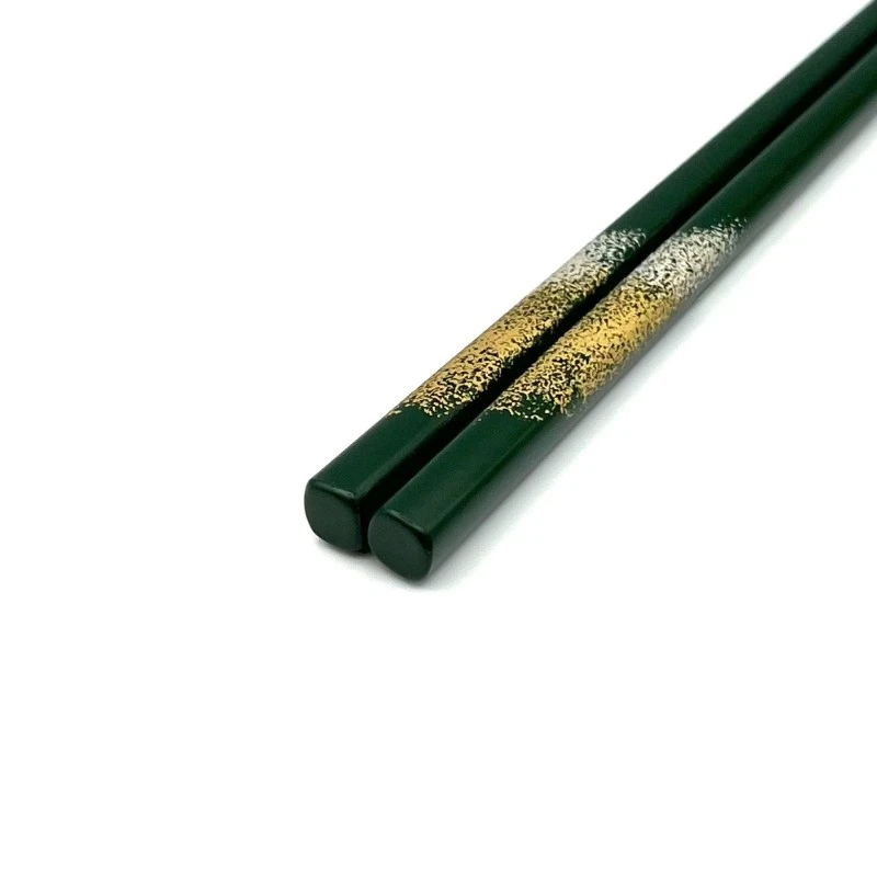 川連塗箸　極細　金銀柄付き　緑 (大) 2枚目