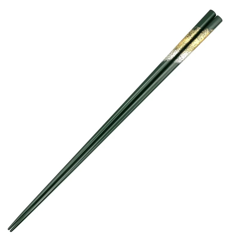 川連塗箸　極細　金銀柄付き　緑 (大) 3枚目