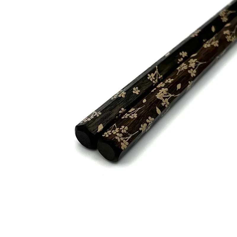越前漆器　六角小花ちらし(黒) 2枚目