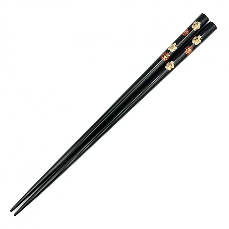 輪島塗　蒔絵箸　紅白梅（黒） 3枚目