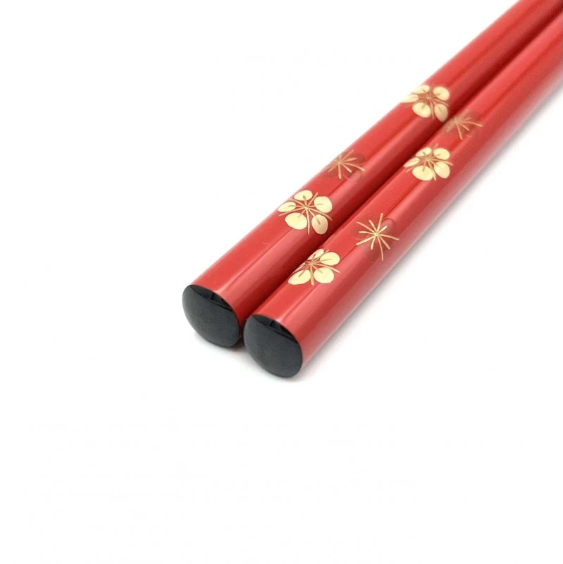 輪島塗　蒔絵箸　紅白梅（朱） 2枚目