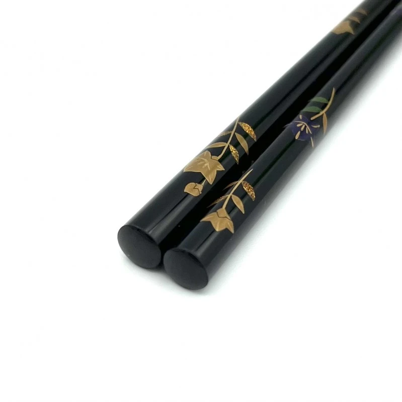 輪島塗　蒔絵箸　桔梗　上（黒） 2枚目