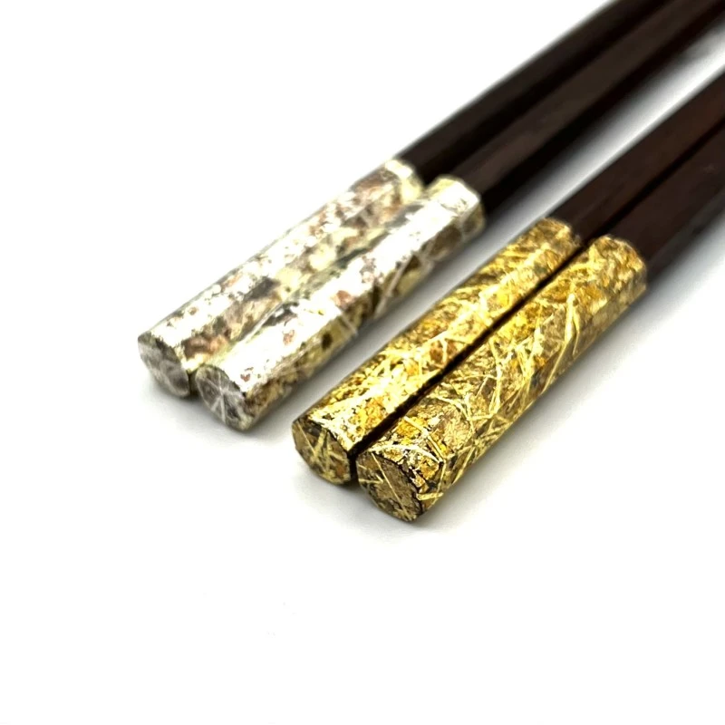 【送料無料】京金彩工芸　みやこ金彩八角箸　金/銀　夫婦箸セット【桐箱入】 2枚目