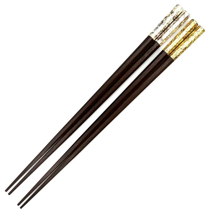 【送料無料】京金彩工芸　みやこ金彩八角箸　金/銀　夫婦箸セット【桐箱入】 3枚目