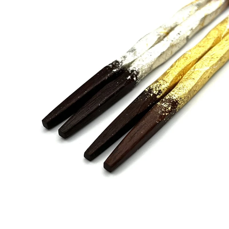 【送料無料】京金彩工芸　みやこ金彩利休削り箸　金・銀　夫婦箸セット【桐箱入】 2枚目