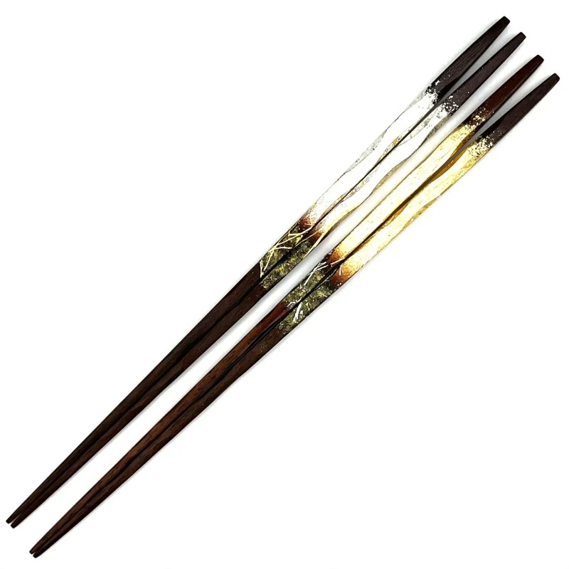 【送料無料】京金彩工芸　みやこ金彩利休削り箸　金・銀　夫婦箸セット【桐箱入】 3枚目