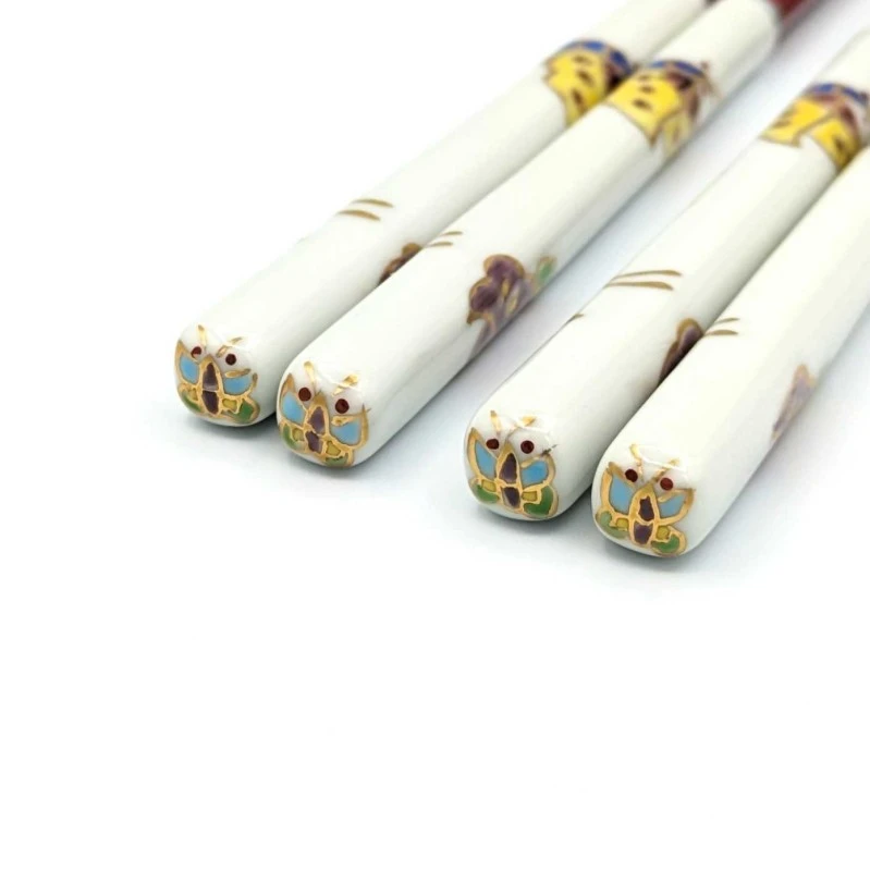 【送料無料】京清水焼　色絵蝶　夫婦箸セット【桐箱入】 2枚目