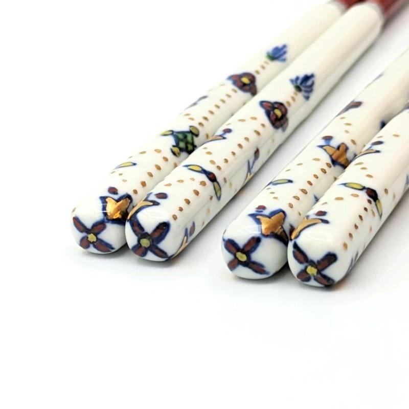 【送料無料】京清水焼　色絵瓔珞　夫婦箸セット【桐箱入】 2枚目