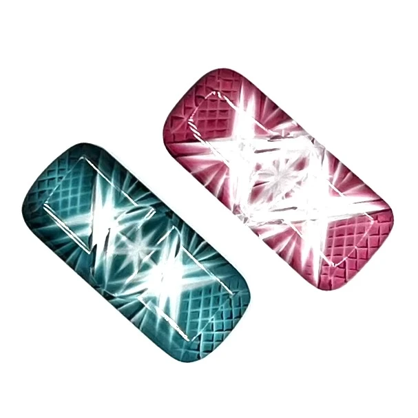 薩摩切子　箸置麻紋ペア　緑・金赤 2枚目