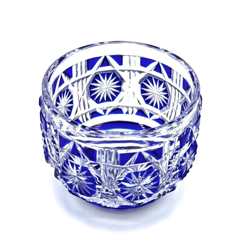 薩摩切子　猪口籠目(瑠璃)