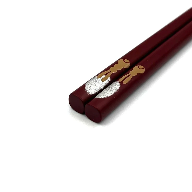 川連塗箸　月うさぎ　朱14cm 2枚目