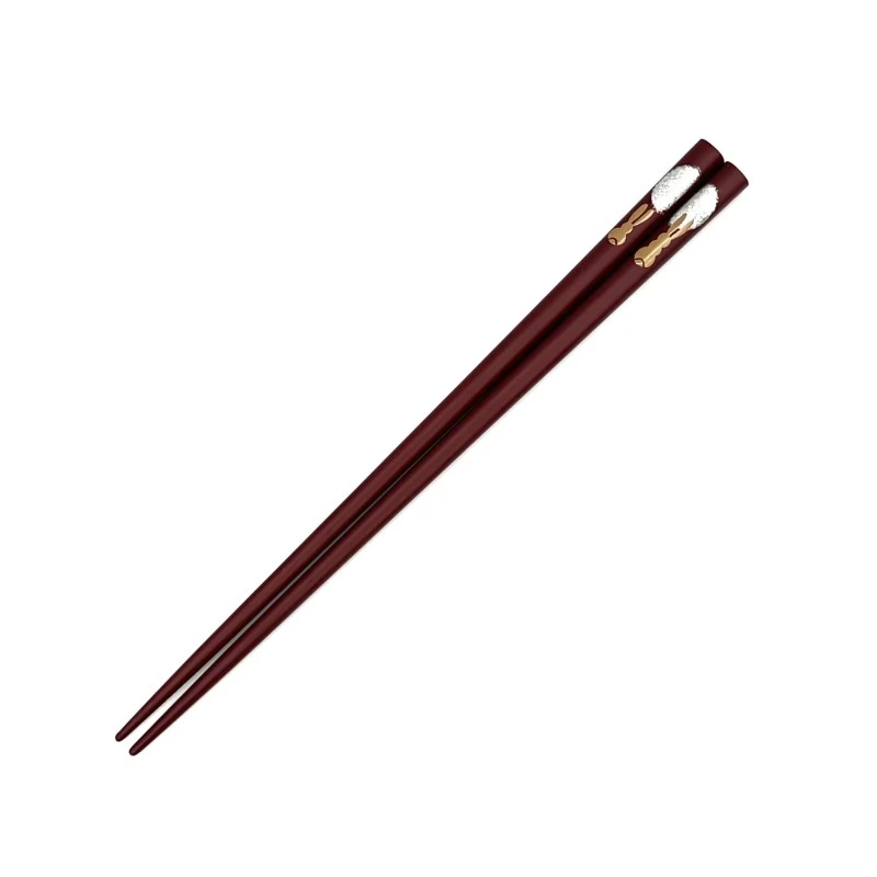 川連塗箸　月うさぎ　朱19cm 3枚目