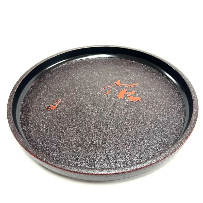 土佐古代塗 丸盆 花