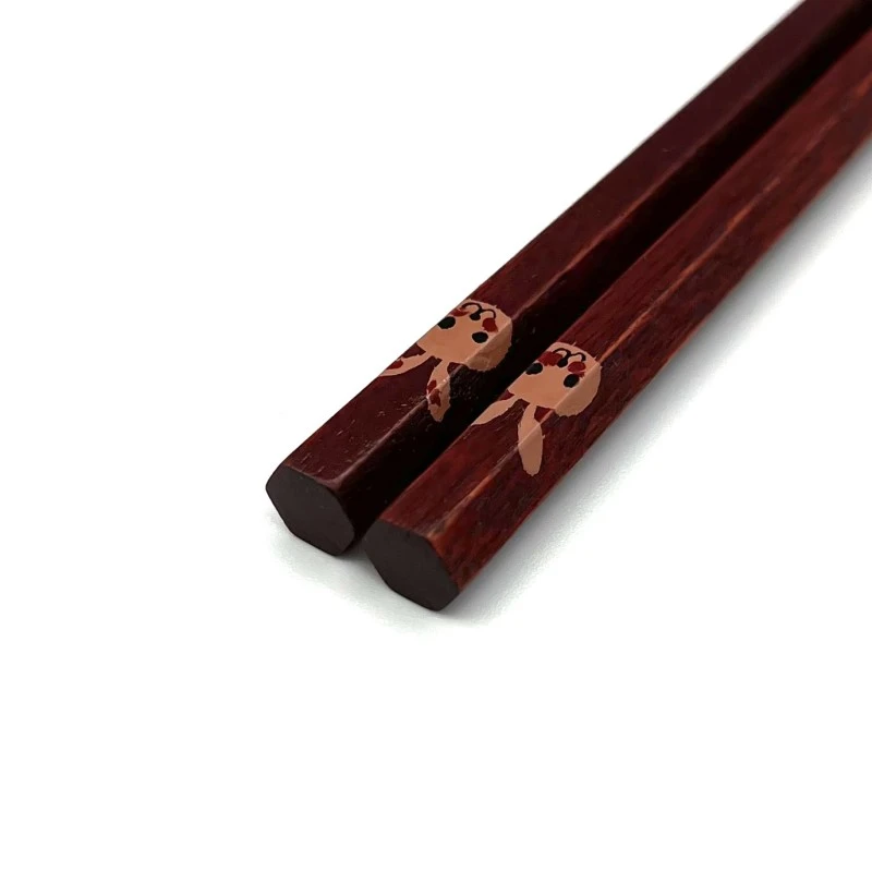 【送料無料】山中塗　六角箸　茜　うさぎ　16.5cm 2枚目
