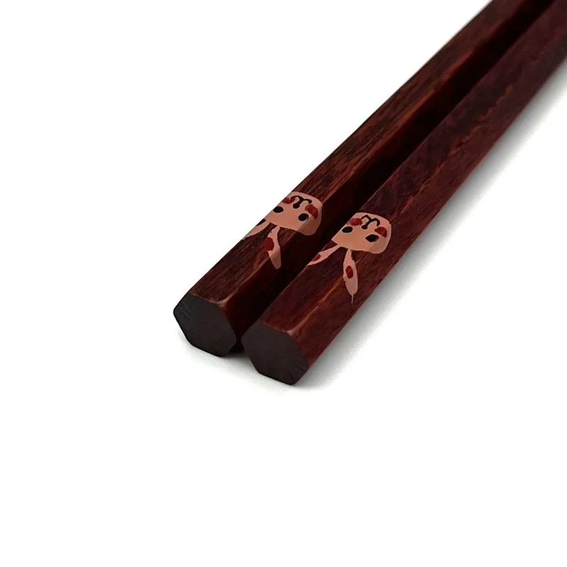 山中塗　六角箸　茜　うさぎ　19cm 2枚目