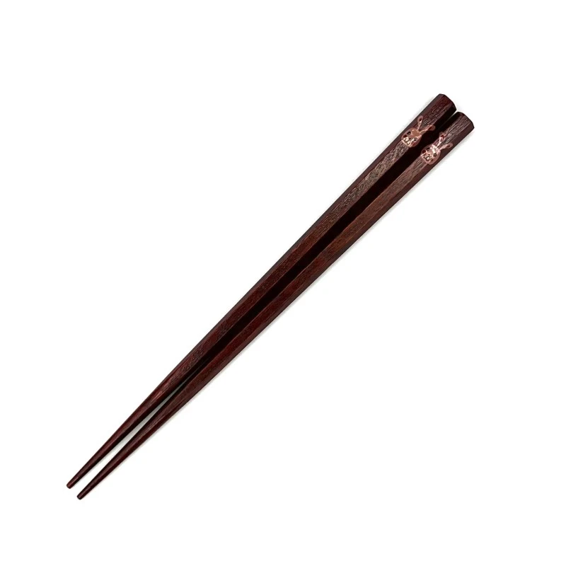 山中塗　六角箸　茜　うさぎ　19cm 3枚目