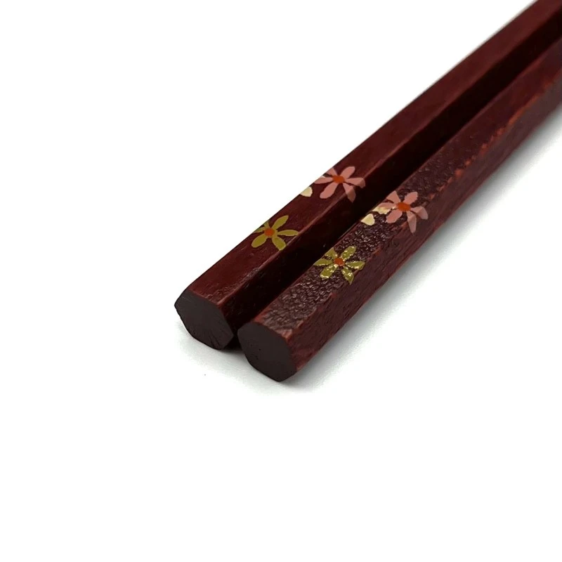 山中塗　六角箸　茜　花園　16.5cm 2枚目
