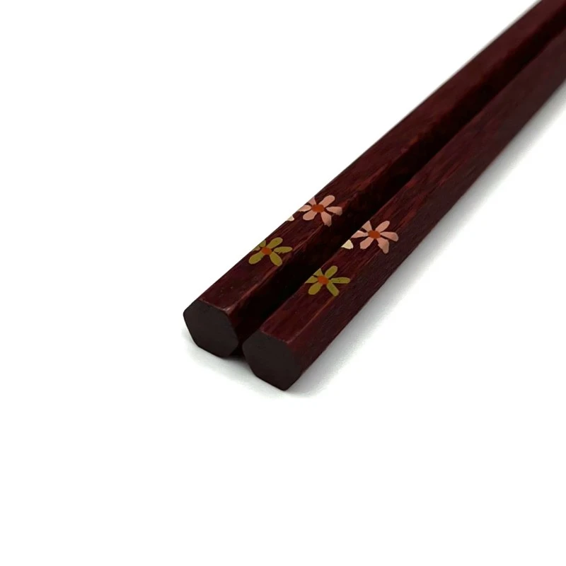 山中塗　六角箸　茜　花園　19cm 2枚目