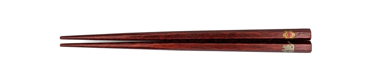 山中塗　六角箸　茜　おさんぽぞうさん　16.5cm