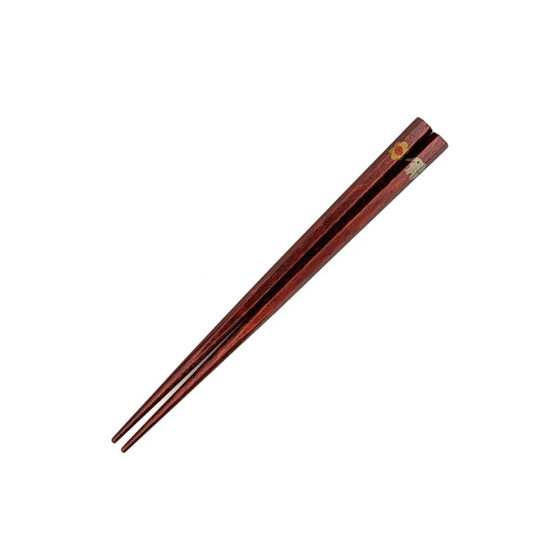 山中塗　六角箸　茜　おさんぽぞうさん　16.5cm 3枚目