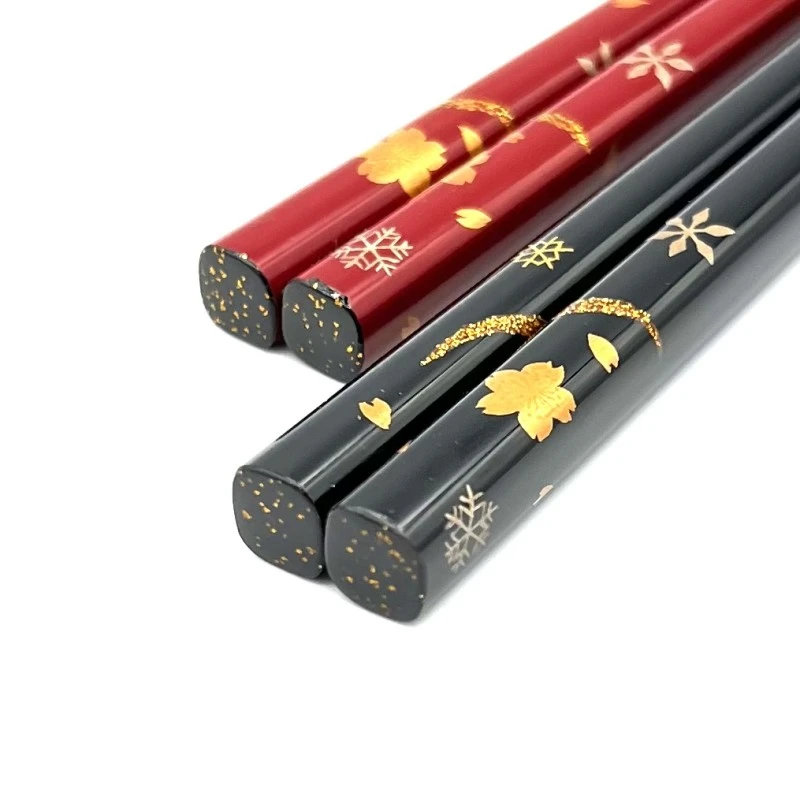 【送料無料】山中塗　雪月花蒔絵　夫婦箸セット【桐箱入】 2枚目