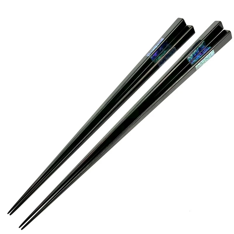 【送料無料】山中塗　縞黒檀三角三面青貝　夫婦箸セット【桐箱入】 3枚目