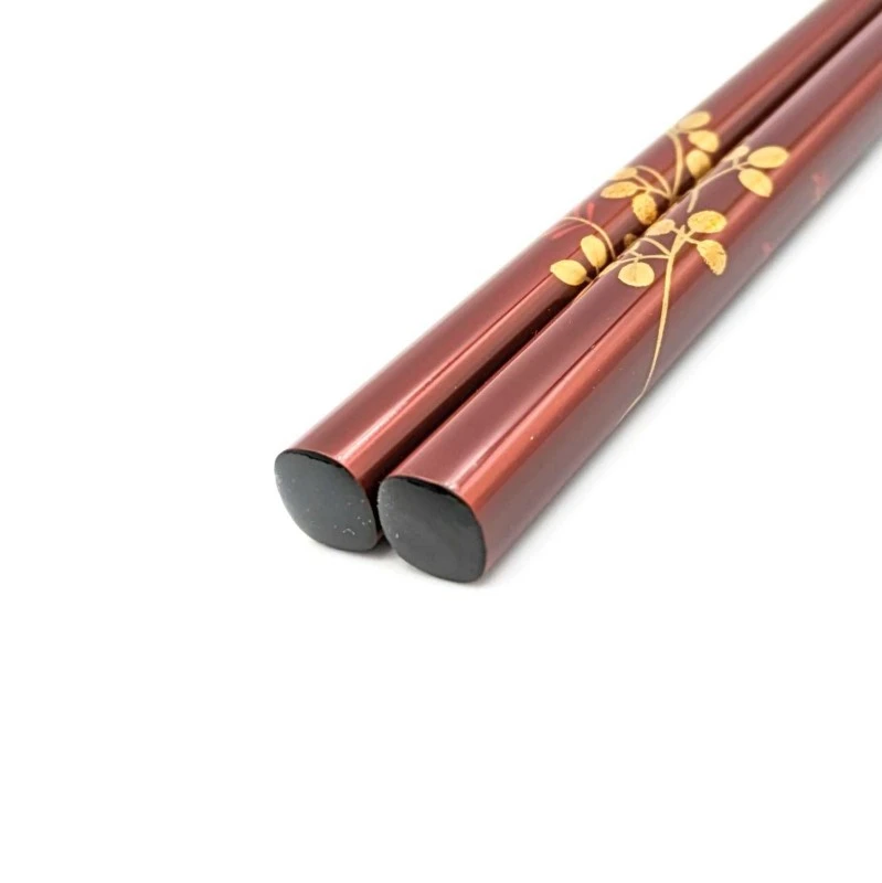 輪島塗　蒔絵箸　萩（溜） 1枚目