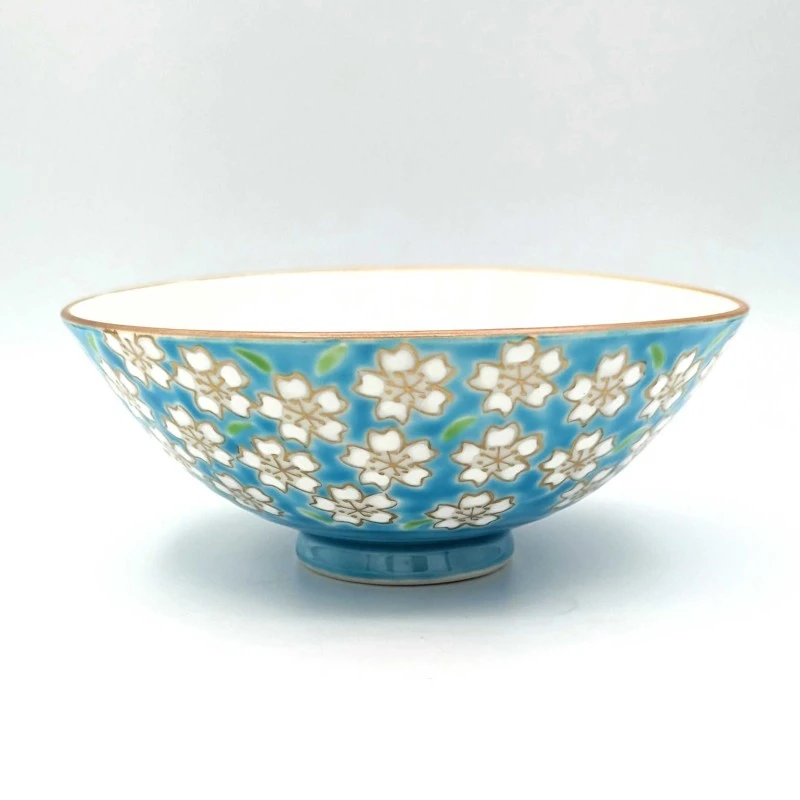 京清水焼　飯碗　色絵桜ブルー