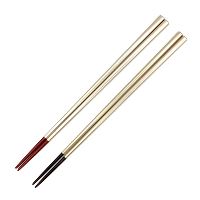 【送料無料】食洗機対応　越前漆器　MR細角　銀帯先溜・先朱　夫婦箸セット【桐箱入】 3枚目