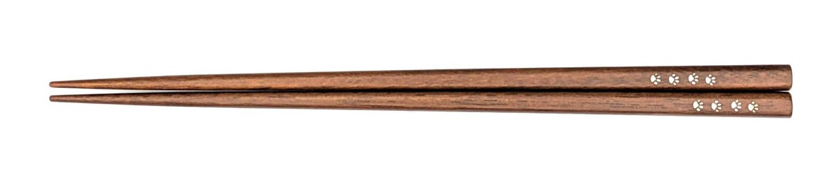 貝象嵌箸　アシアト　ネコ　鉄木（大）