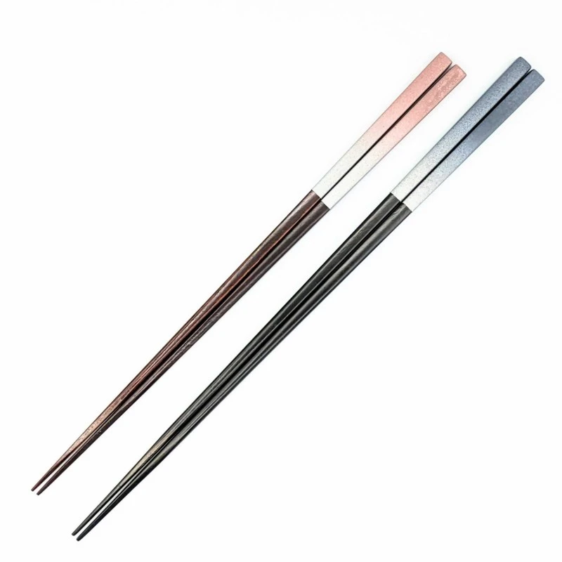 【送料無料】山中塗　極細うつろい箸　クールブラック×シルバー・シルキーピンク×シルバー　夫婦箸セット【桐箱入】 3枚目