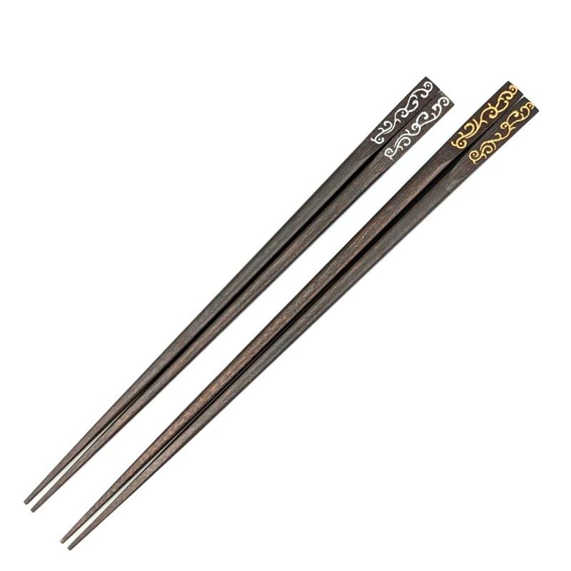 【送料無料】天削げ　金・銀線描き唐草B　夫婦箸セット【桐箱入】 3枚目