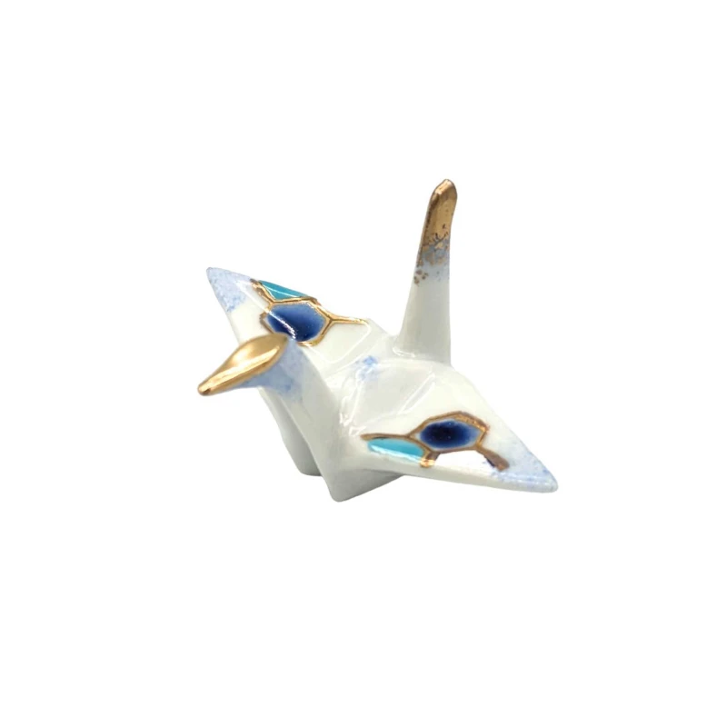 京焼　箸置　五色折り鶴　青