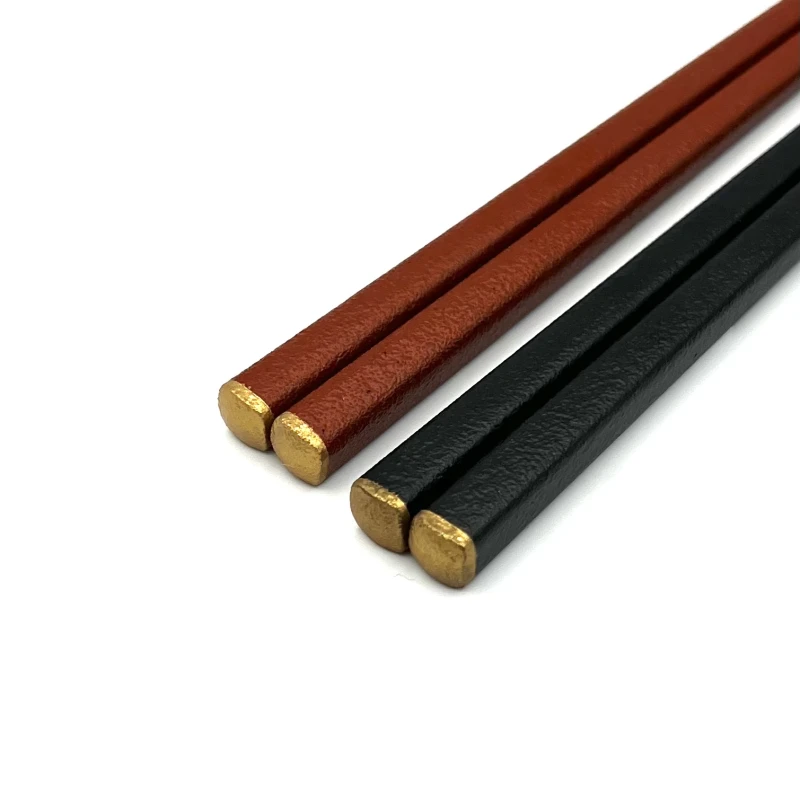 【送料無料】越前漆器　MR角箸石目　黒・朱　夫婦箸セット【桐箱入】 2枚目