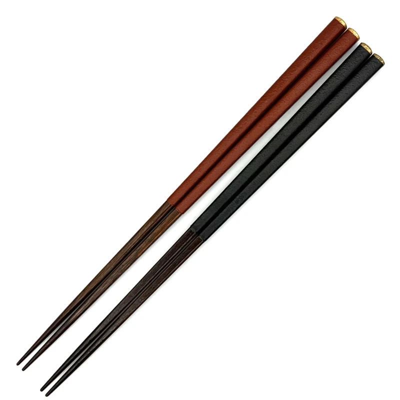 【送料無料】越前漆器　MR角箸石目　黒・朱　夫婦箸セット【桐箱入】 3枚目
