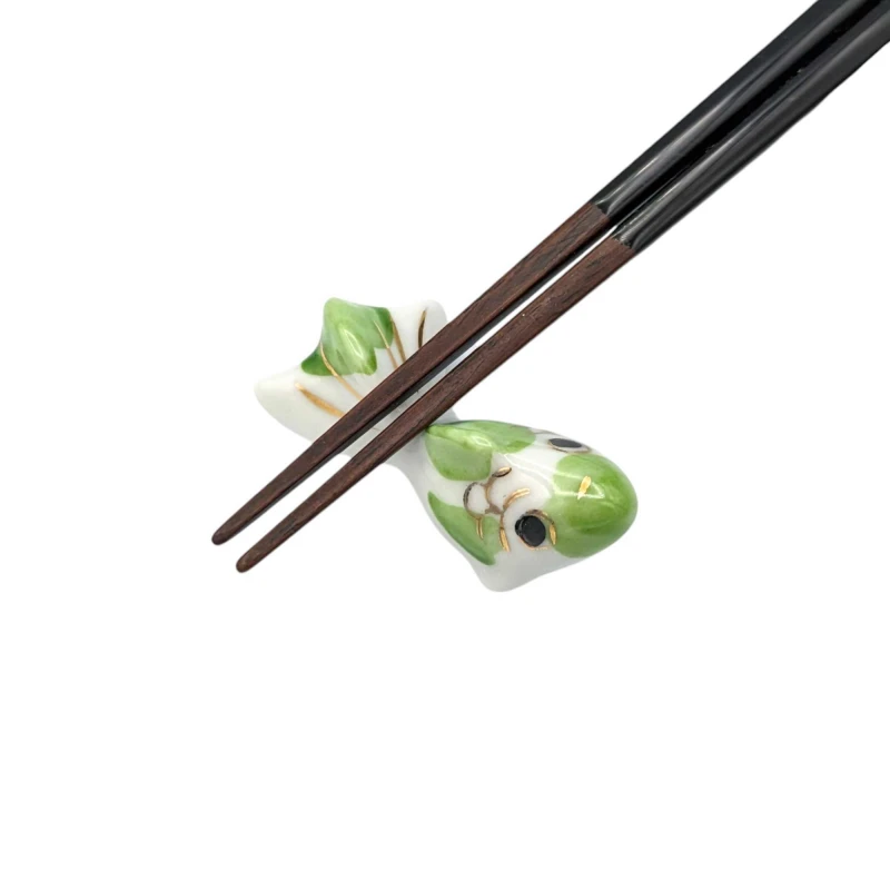 京焼　箸置　金魚(黄緑) 2枚目