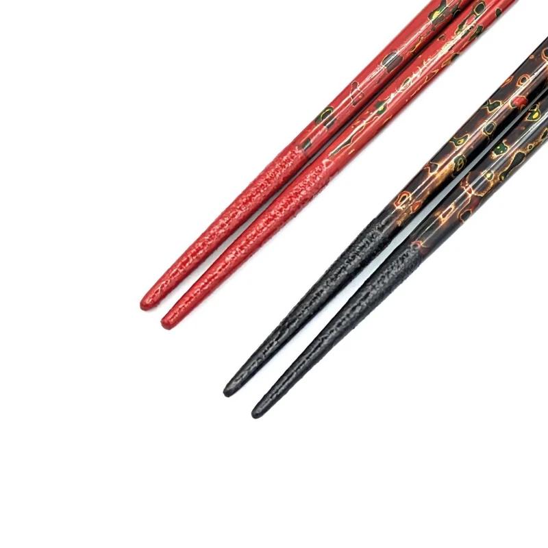 【送料無料】津軽塗箸　唐塗　呂・茜　夫婦箸セット【桐箱入】 1枚目