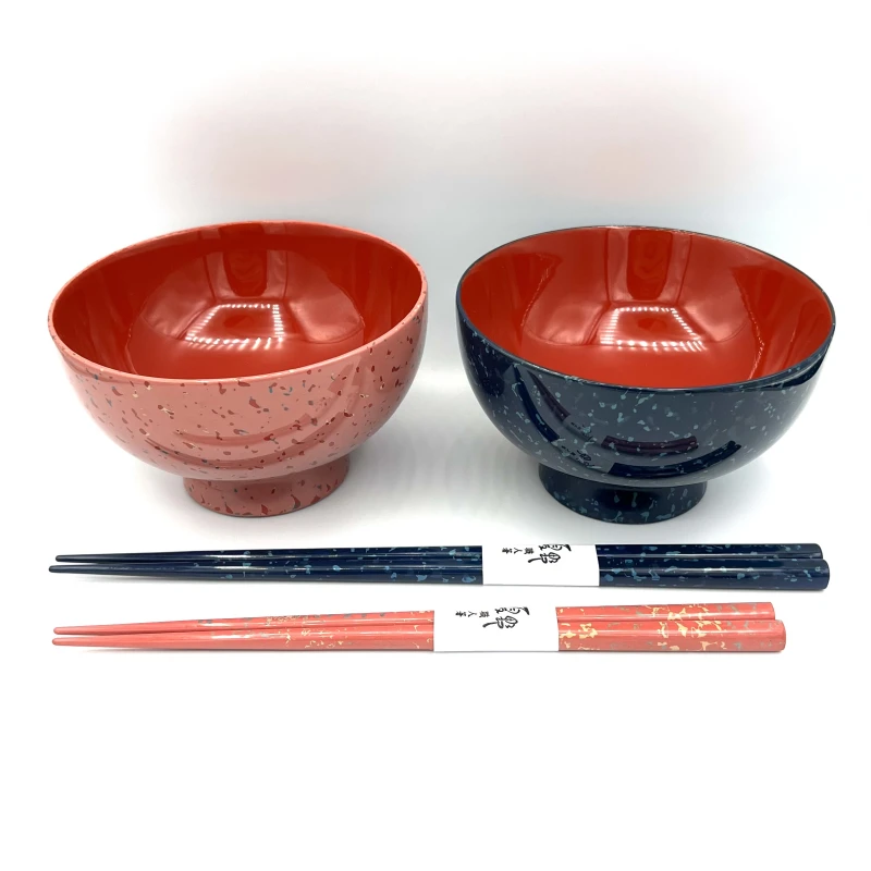 津軽塗　夫婦汁椀・箸セット【桐箱入】