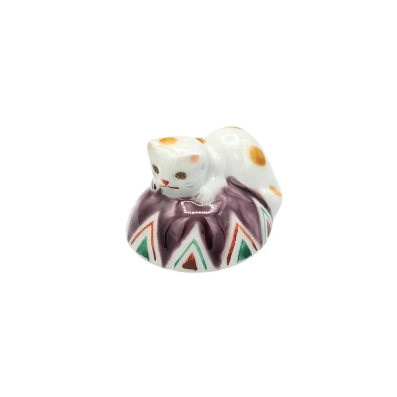 京焼　箸置　まり猫(紫)
