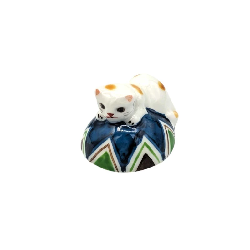 京焼　箸置　まり猫(青)