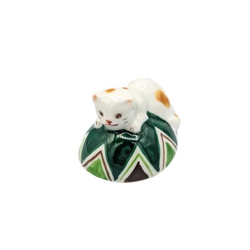京焼　箸置　まり猫(緑)