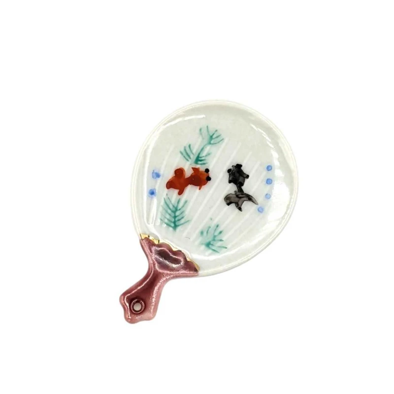 京焼　箸置　うちわ金魚(赤)