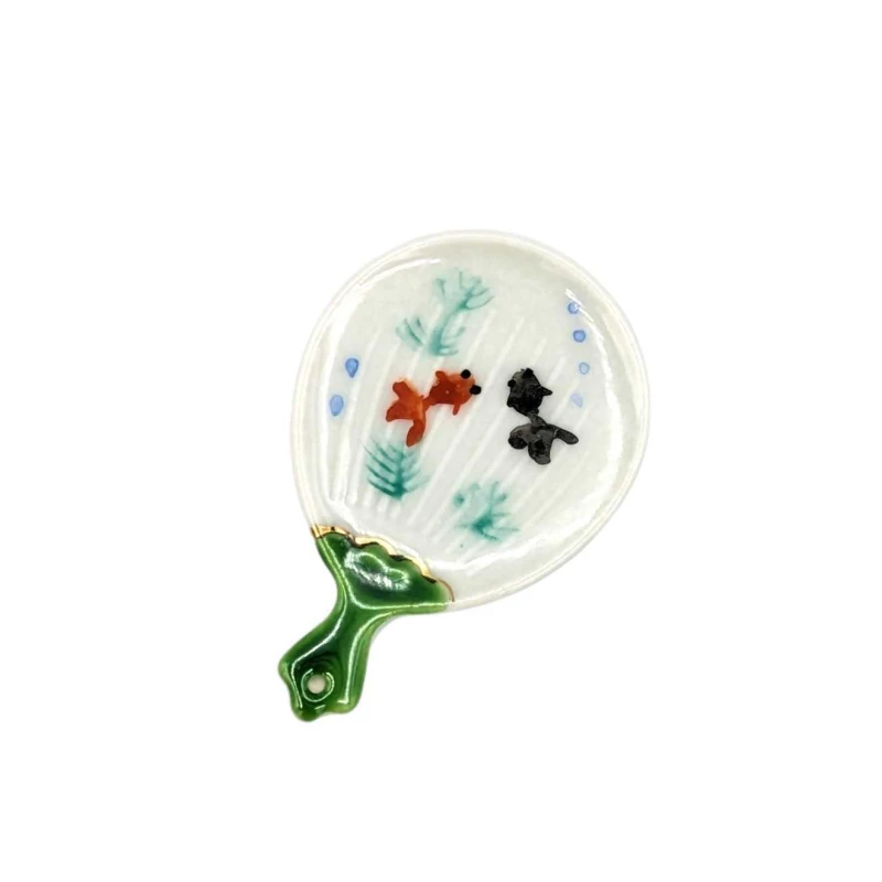京焼　箸置　うちわ金魚(緑)