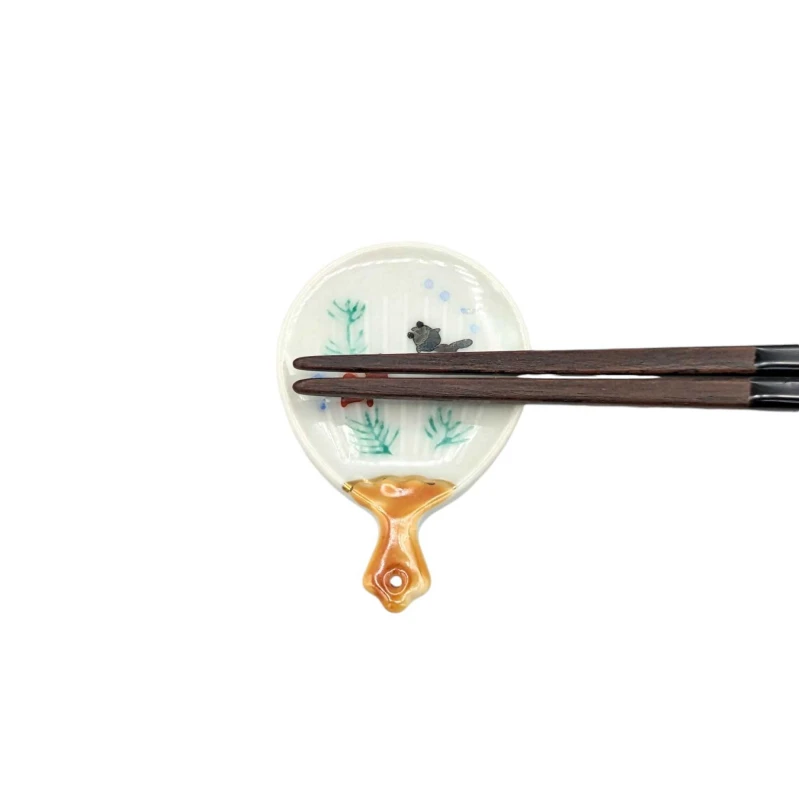 京焼　箸置　うちわ金魚　五個揃え 2枚目