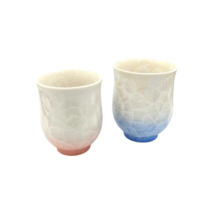 京焼　花結晶(白地青赤)組湯呑