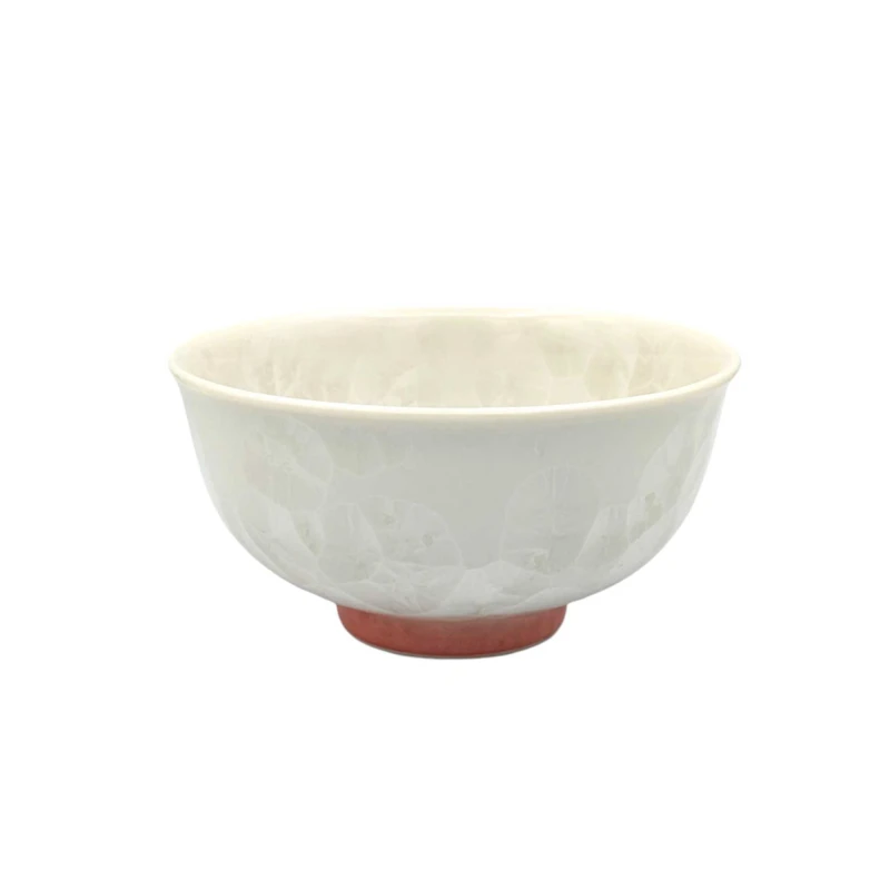 京焼　飯碗　花結晶　白地赤