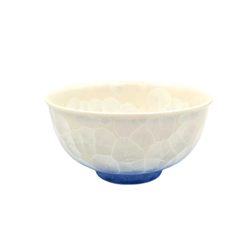 京焼　飯碗　花結晶　白地青